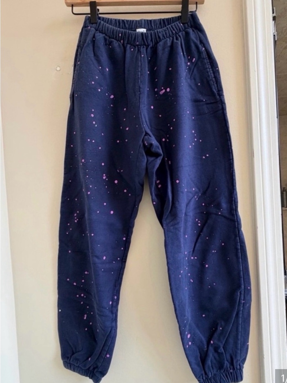 Clare V jogger Sweatpants - Navy w/ Lavender Splash Original: $165